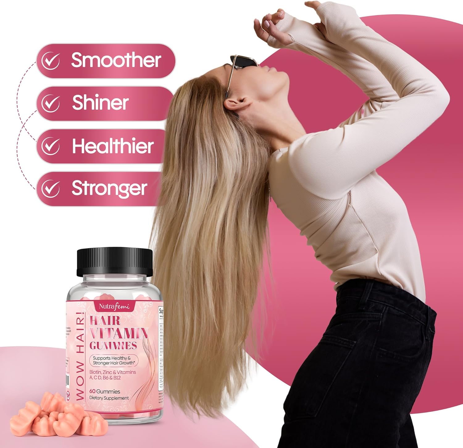 Biotin Gummies- Hair, Skin and Nails Vitamins for Men and Women, Supports Hair Growth and Stronger Nails, Hair Vitamin Gummies, Vitamin B7-60 Gummies - Image 6