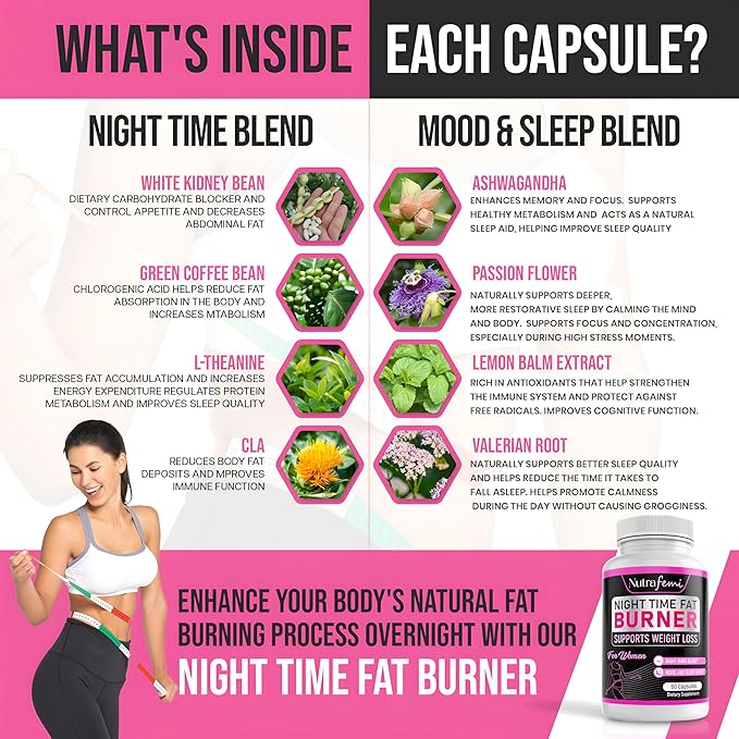Fat Burner for Women | Weight Loss - Night Time Fat Burner with Carb Blocker & Appetite Suppressant | Less Craving | Belly Fat Burner & Thermogenic Metabolism Booster Made in USA | Third Party Tested - Image 6