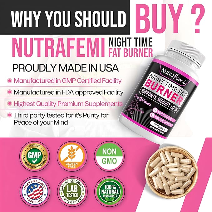Fat Burner for Women | Weight Loss - Night Time Fat Burner with Carb Blocker & Appetite Suppressant | Less Craving | Belly Fat Burner & Thermogenic Metabolism Booster Made in USA | Third Party Tested - Image 2