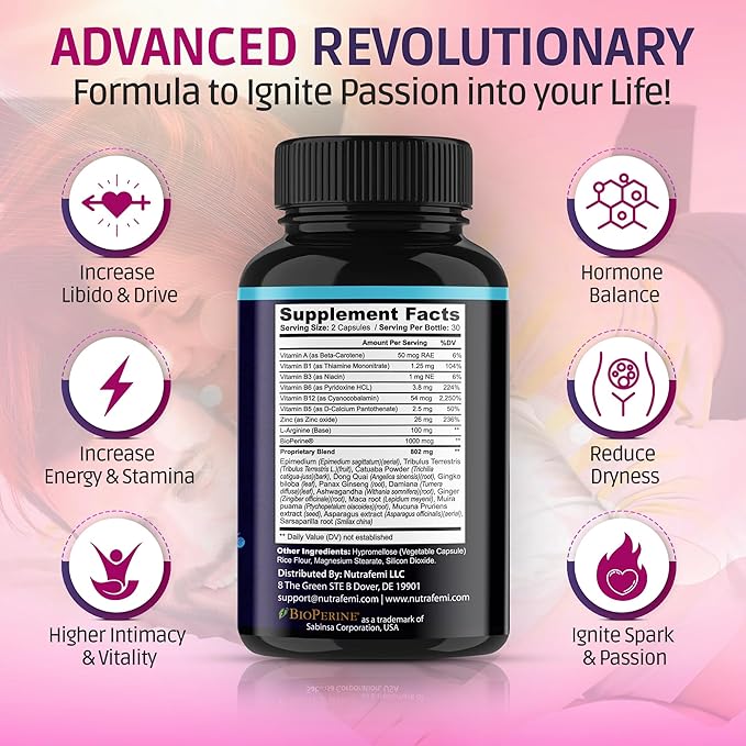 Libido Booster for Women Fast Acting - Female Libido Booster for Hormonal Balance, Mood & Drive - with Maca Root, Ginseng, Tribulus, Gingko & Ashwagandha - 60 Capsules - Image 3