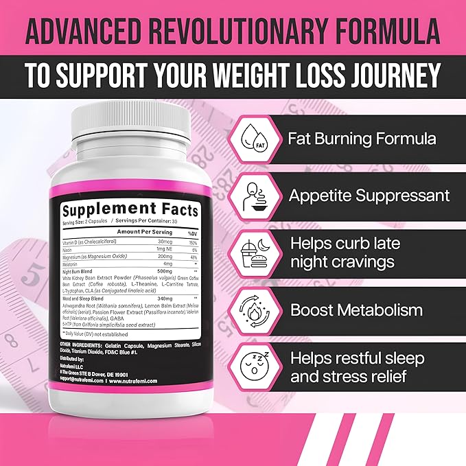 Fat Burner for Women | Weight Loss - Night Time Fat Burner with Carb Blocker & Appetite Suppressant | Less Craving | Belly Fat Burner & Thermogenic Metabolism Booster Made in USA | Third Party Tested - Image 7