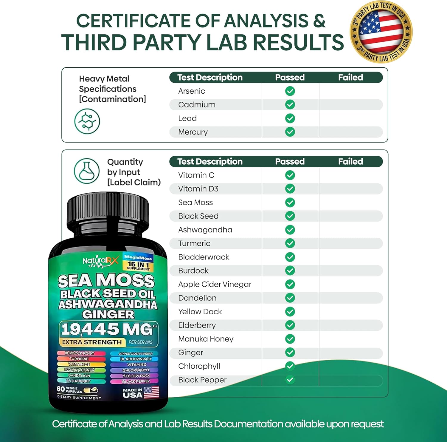 Organic Irish Sea Moss Capsules Sea Moss 7000mg Black Seed Oil 4000mg Ashwagandha 2000mg Turmeric Bladderwrack Burdock & Ginger Vitamin D3 with Elderberry Manuka Dandelion- 60 Veggie Capsules - Image 6