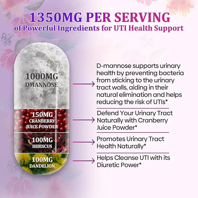 Natural Urinary Tract Health Supplements for Women, UTI Health Support, Flushes Impurities and Cleanses Urinary System, Bladder Support, D-Mannose with Cranberry, Dandelion & Hibiscus - Image 4
